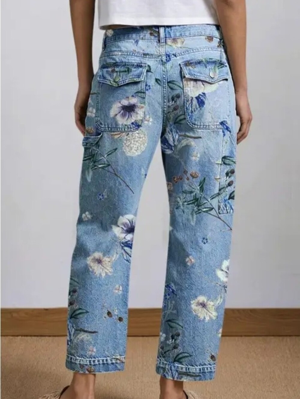 Flamingals Floral Print Barrel Cropped Jeans - Picture 3 of 6